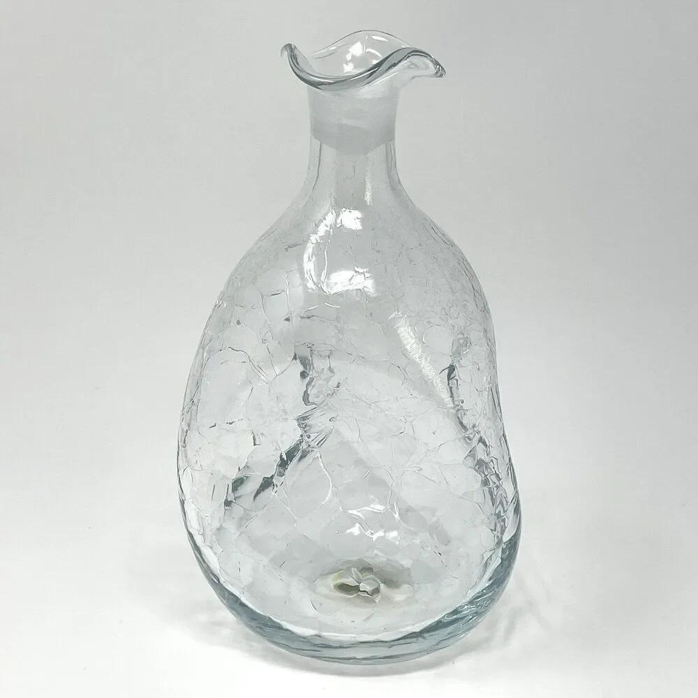 MCM Vintage Blenko #49 Clear Crackle Pinched Glass Decanter **No Stopper**